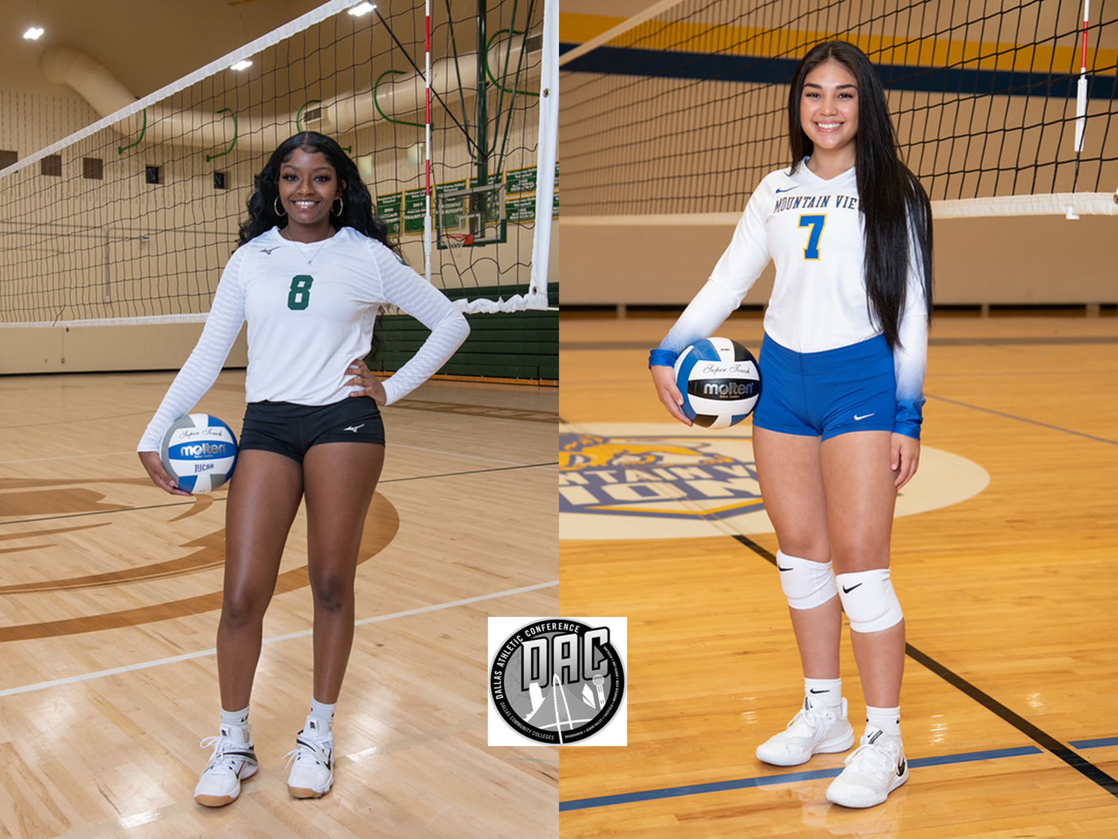 Dallas College Mountain View's Marissa Narvaiz and Dallas College Brookhaven's Ariel Austin were named the Dallas Athletic Conference volleyball Players of the Week. Narvaiz won the league's defensive award.