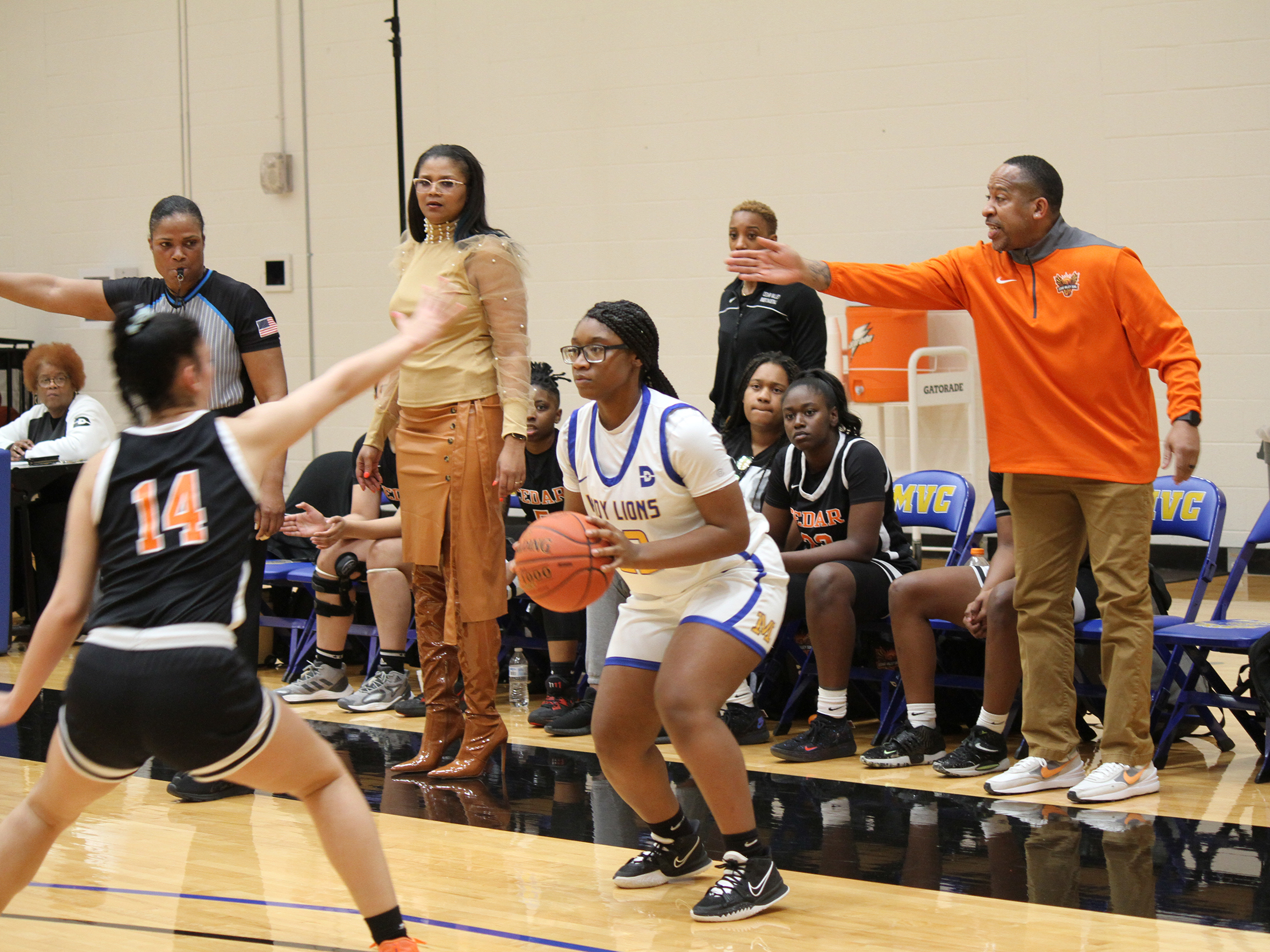 Mountain View women's basketball player Asia Smith attempts a 3-pointer vs. Cedar Valley. 